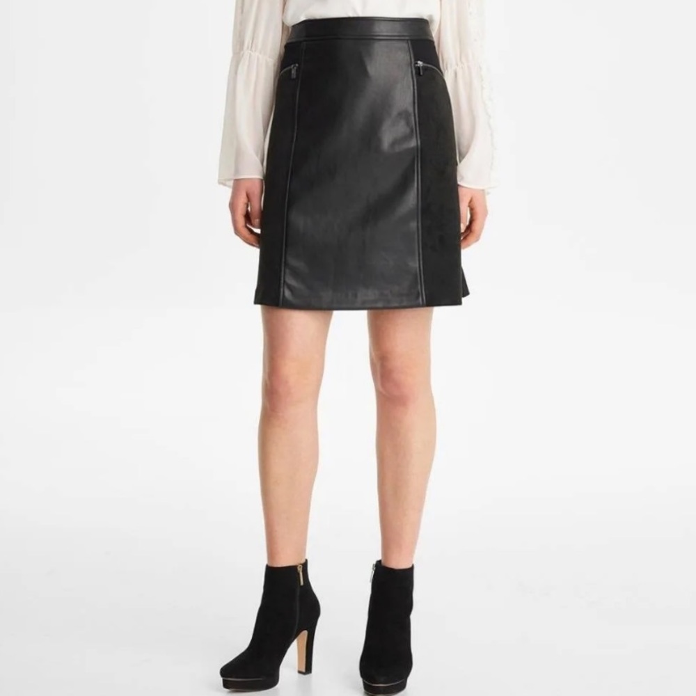 NWT Karl Lagerfeld Faux Leather & Suede Mixed Media A-Line Skirt
